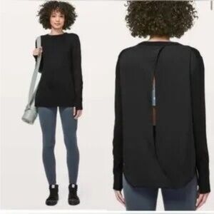 LULULEMON Still At Ease pullover sweater cashmere blend open back black size 8